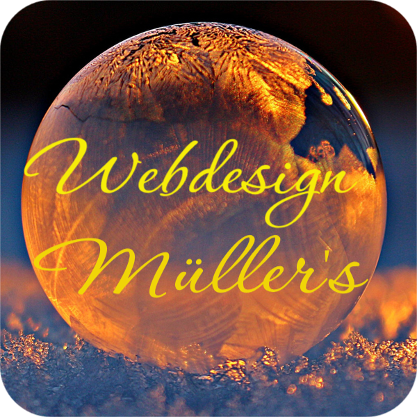 Logo Webdesign-Müller's Glaskugel im Schnee bei Sonnenuntergang