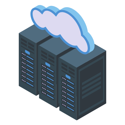 drei Webserver in einer Reihe gekrönt von einer Wolke